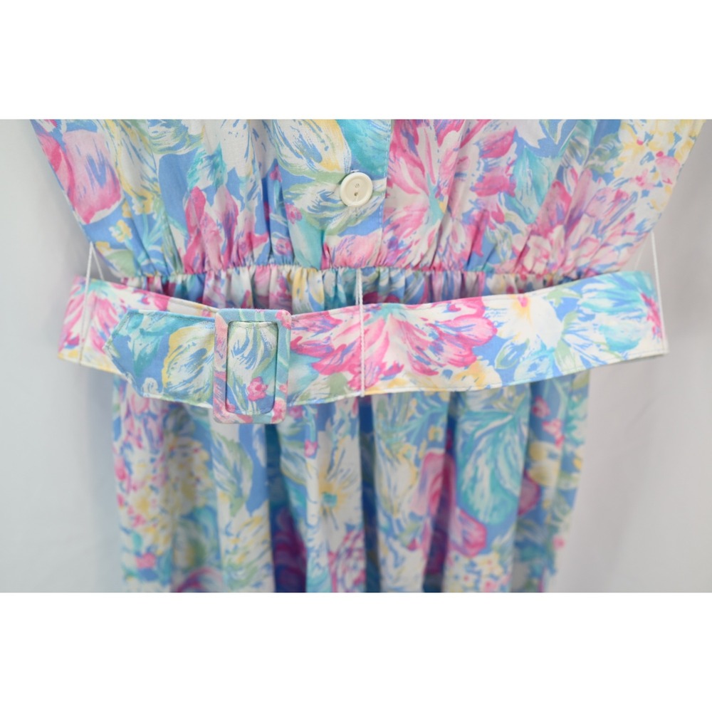 California Looks Vintage Floral Short Sleeve Belted Midi Dress 10P Made in USA - Picture 3 of 7